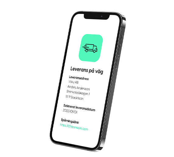 Smartphone som visar leveransinformation med en ikon f&ouml;r en budbil